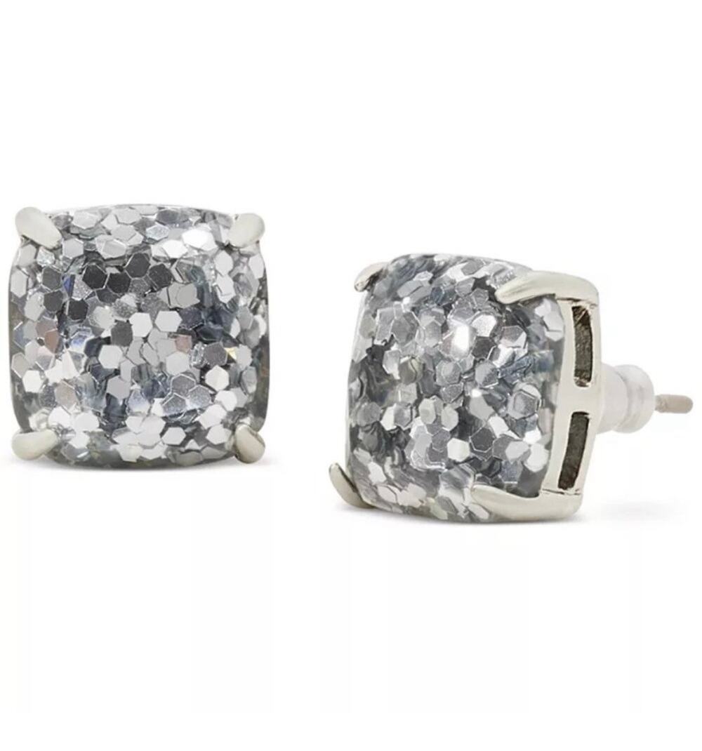 Kate Spade Silver Glitter Stud Earring Square Preppy Designer Summer Jewelry